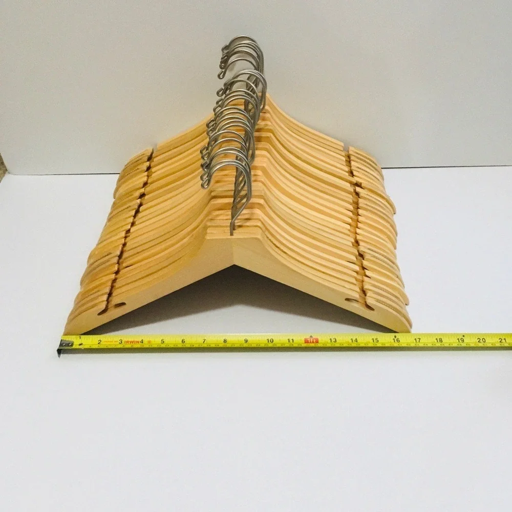 Mainetti Wood Hangers 15 Piece Set Natural Finish‎ Non-Slip Notched Swivel Hook
